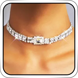 Rhinestone Choker Necklace Silver Bling Diamond Prom Chain Chokers Jewelry for Women