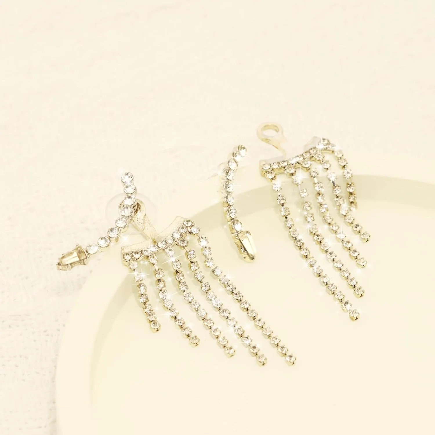 Rhinestone Gold Silver/Red Tassel Earrings For Women Trendy Chandelier Earrings Statement Fringe Earrings Long Crystal Tassels Earrings Beaded Dangling Earrings For Party Prom Wedding Bridal