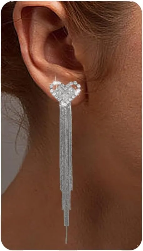 Rhinestone Gold Silver/Red Tassel Earrings For Women Trendy Chandelier Earrings Statement Fringe Earrings Long Crystal Tassels Earrings Beaded Dangling Earrings For Party Prom Wedding Bridal