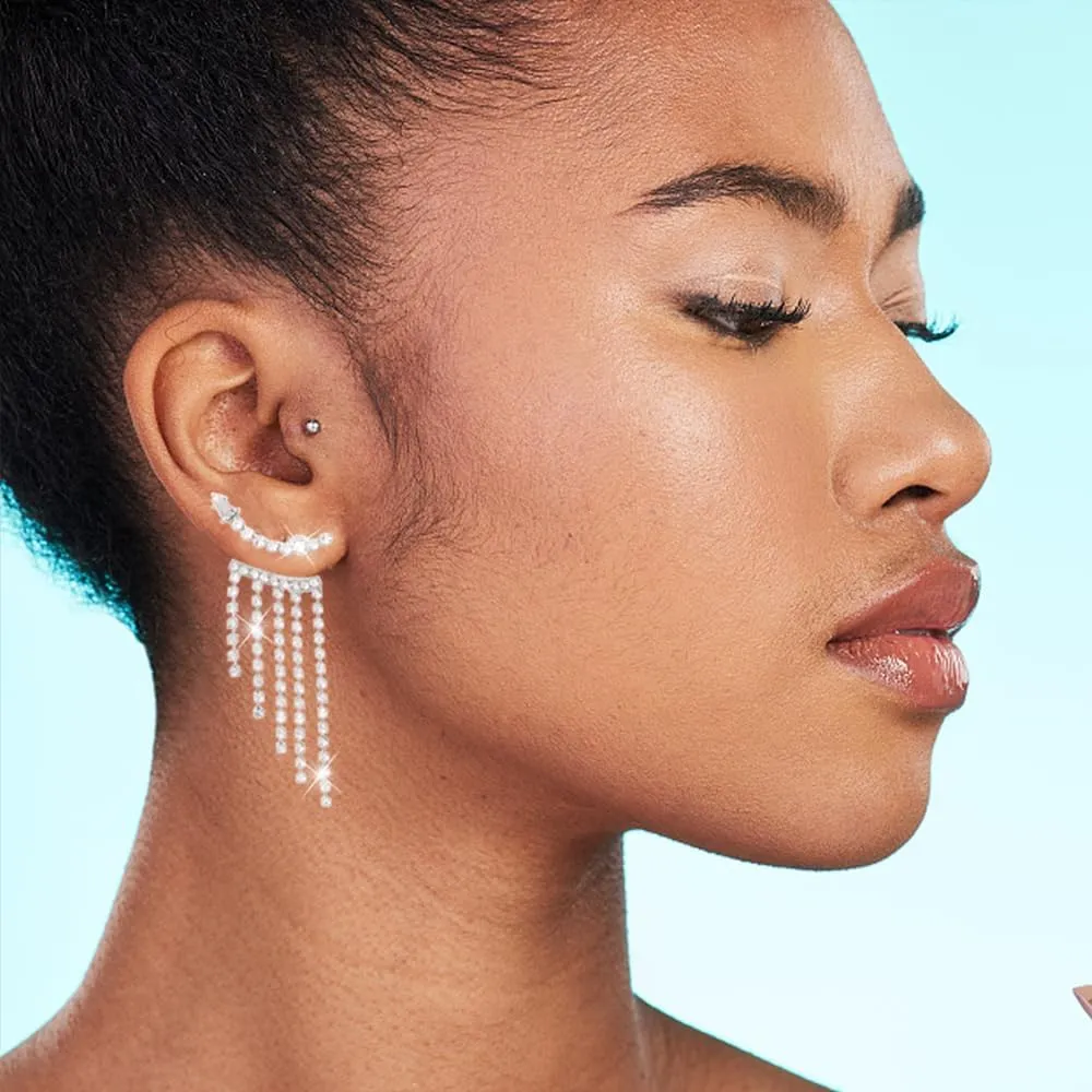 Rhinestone Gold Silver/Red Tassel Earrings For Women Trendy Chandelier Earrings Statement Fringe Earrings Long Crystal Tassels Earrings Beaded Dangling Earrings For Party Prom Wedding Bridal