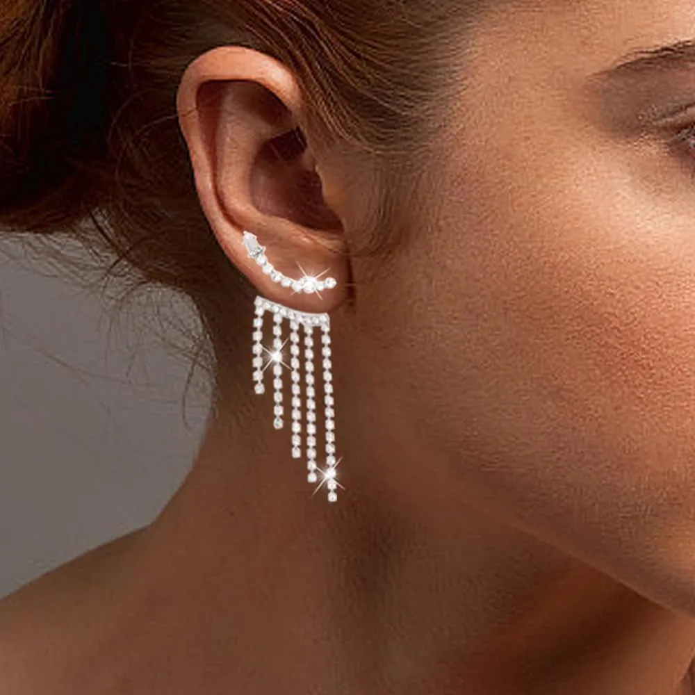 Rhinestone Gold Silver/Red Tassel Earrings For Women Trendy Chandelier Earrings Statement Fringe Earrings Long Crystal Tassels Earrings Beaded Dangling Earrings For Party Prom Wedding Bridal