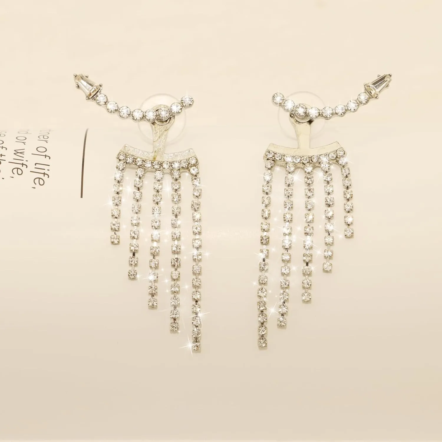 Rhinestone Gold Silver/Red Tassel Earrings For Women Trendy Chandelier Earrings Statement Fringe Earrings Long Crystal Tassels Earrings Beaded Dangling Earrings For Party Prom Wedding Bridal