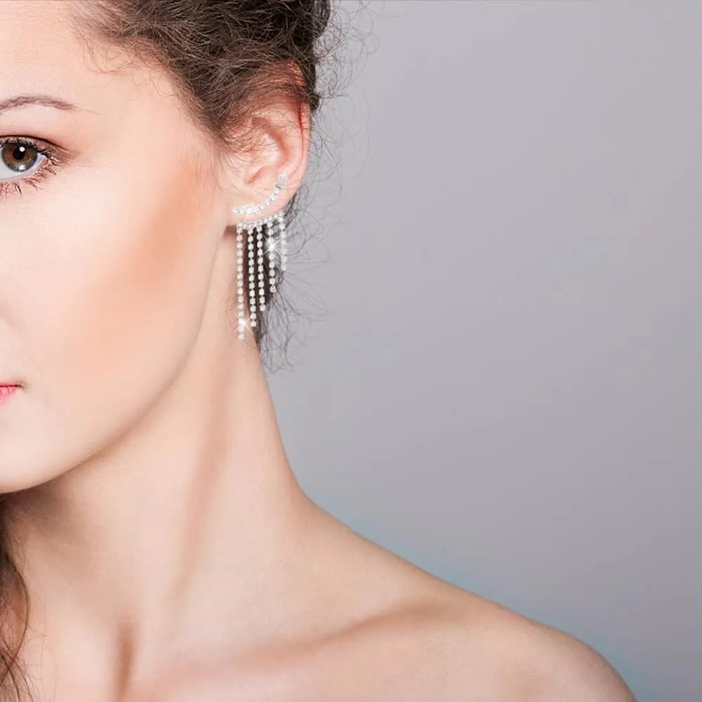 Rhinestone Gold Silver/Red Tassel Earrings For Women Trendy Chandelier Earrings Statement Fringe Earrings Long Crystal Tassels Earrings Beaded Dangling Earrings For Party Prom Wedding Bridal