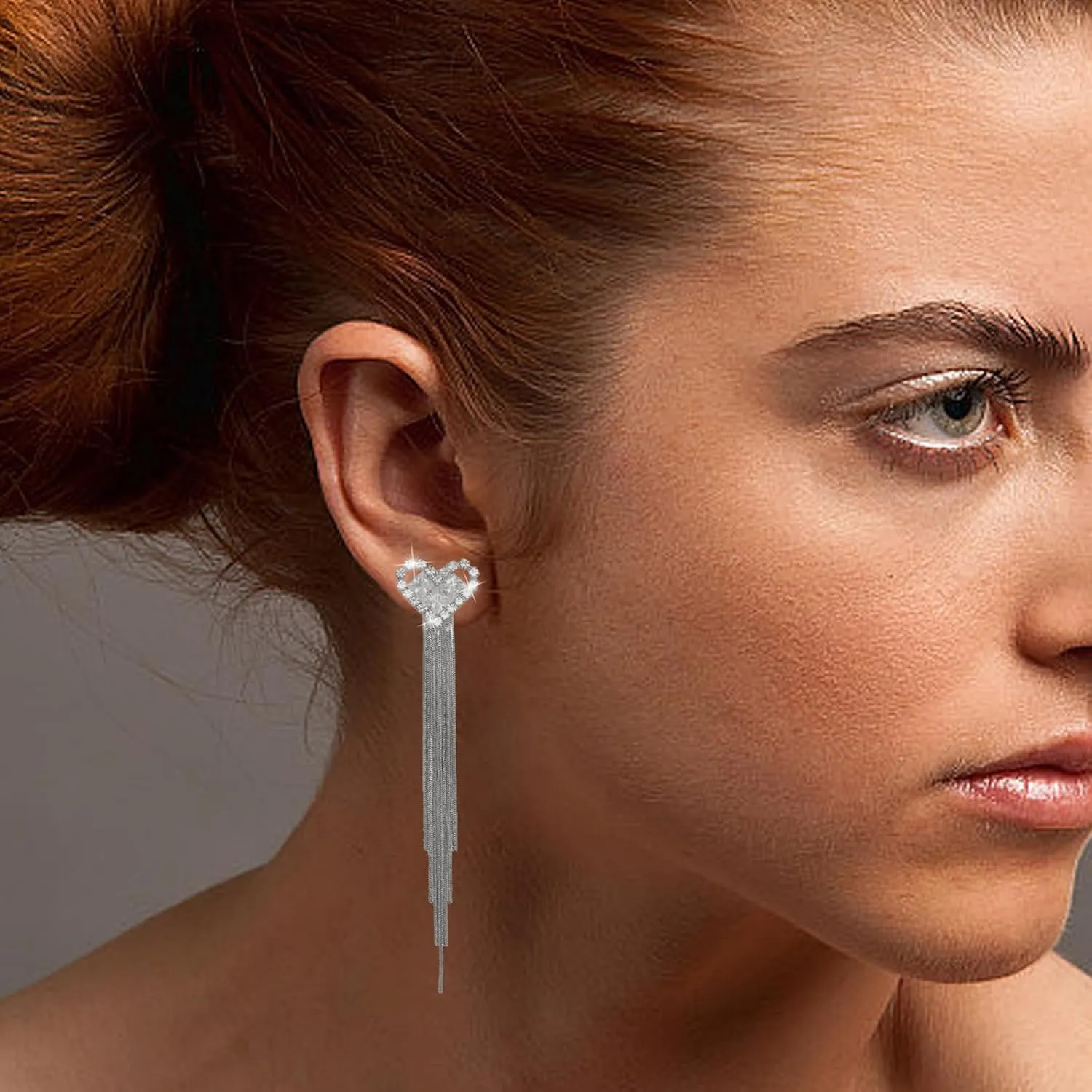 Rhinestone Gold Silver/Red Tassel Earrings For Women Trendy Chandelier Earrings Statement Fringe Earrings Long Crystal Tassels Earrings Beaded Dangling Earrings For Party Prom Wedding Bridal