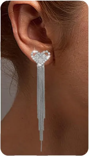 Rhinestone Gold Silver/Red Tassel Earrings For Women Trendy Chandelier Earrings Statement Fringe Earrings Long Crystal Tassels Earrings Beaded Dangling Earrings For Party Prom Wedding Bridal