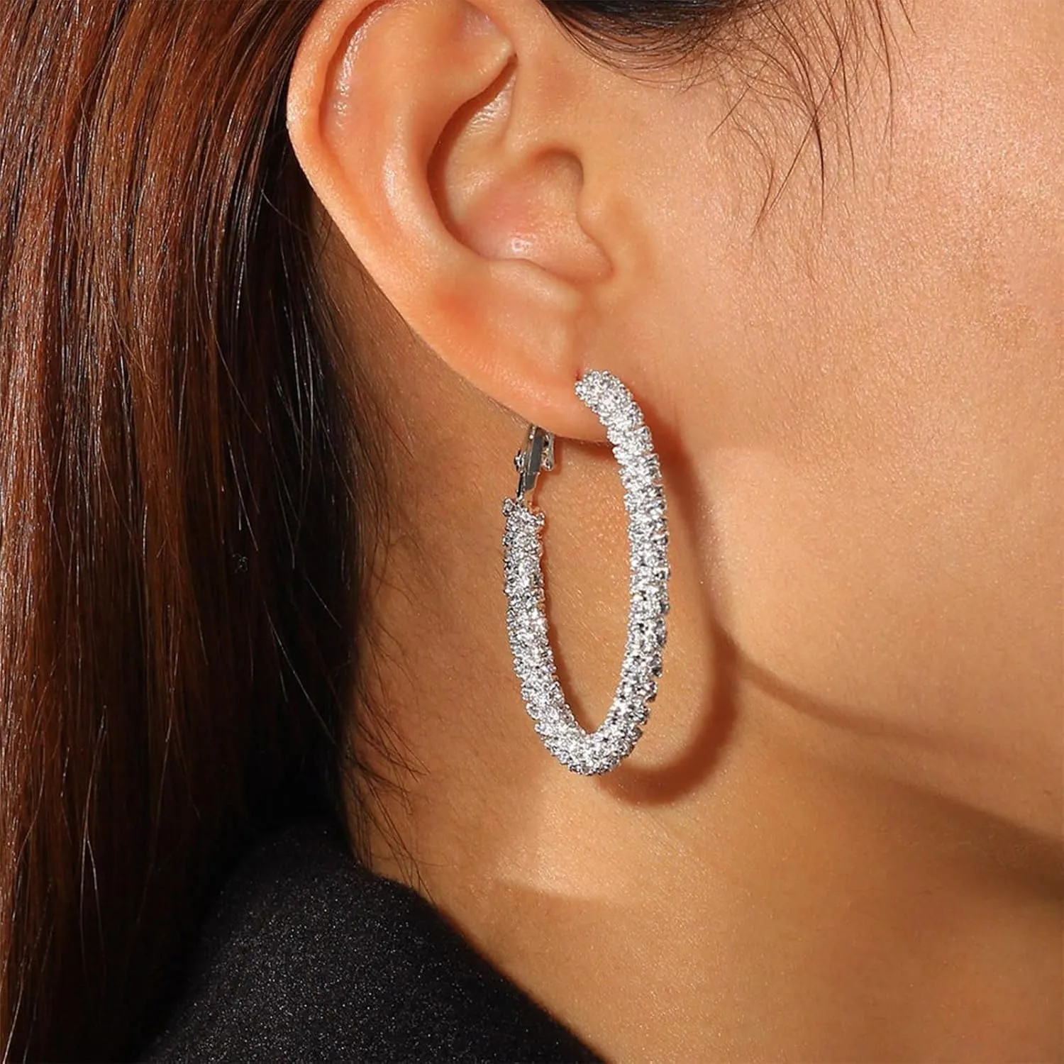 Rhinestone Hoop Earrings for Women Trendy Prom Dresses 2025 Big Gold/Silver Hoop Earrings Large Glitter Hoop Earrings Sparkly Hoops Earring Wedding Prom Formal Jewelry Gifts