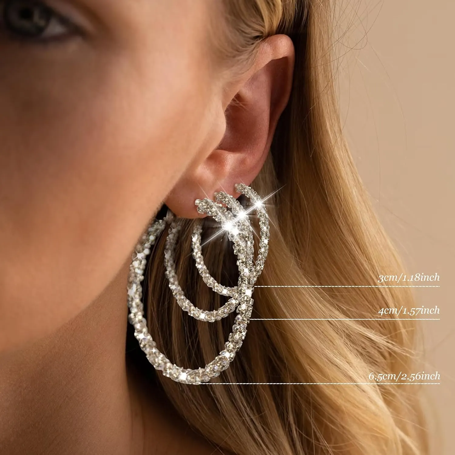 Rhinestone Hoop Earrings for Women Trendy Prom Dresses 2025 Big Gold/Silver Hoop Earrings Large Glitter Hoop Earrings Sparkly Hoops Earring Wedding Prom Formal Jewelry Gifts