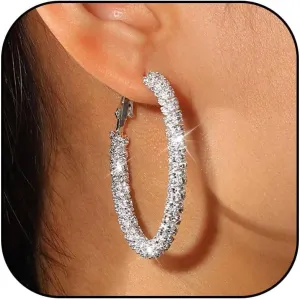 Rhinestone Hoop Earrings for Women Trendy Prom Dresses 2025 Big Gold/Silver Hoop Earrings Large Glitter Hoop Earrings Sparkly Hoops Earring Wedding Prom Formal Jewelry Gifts