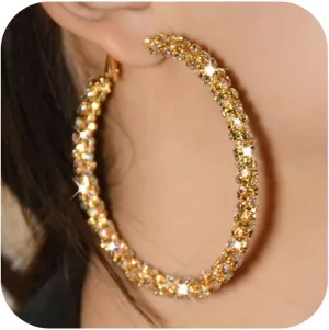 Rhinestone Hoop Earrings Trendy Earrings for Women 2025 Prom Dresses 2025 Big/Large Hoop Earrings Sparkly Glitter Hoops Earring Wedding Prom Formal Jewelry Gifts