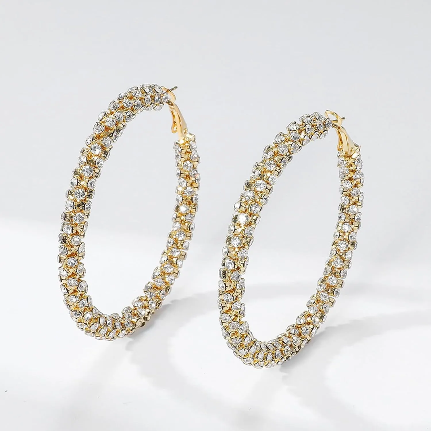 Rhinestone Hoop Earrings Trendy Earrings for Women 2025 Prom Dresses 2025 Big/Large Hoop Earrings Sparkly Glitter Hoops Earring Wedding Prom Formal Jewelry Gifts