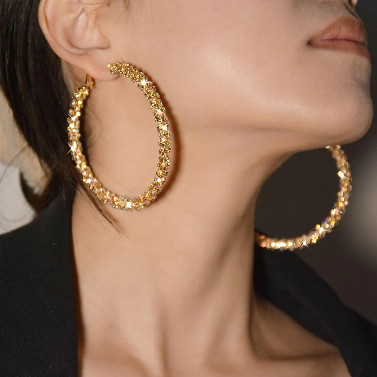 Rhinestone Hoop Earrings Trendy Earrings for Women 2025 Prom Dresses 2025 Big/Large Hoop Earrings Sparkly Glitter Hoops Earring Wedding Prom Formal Jewelry Gifts