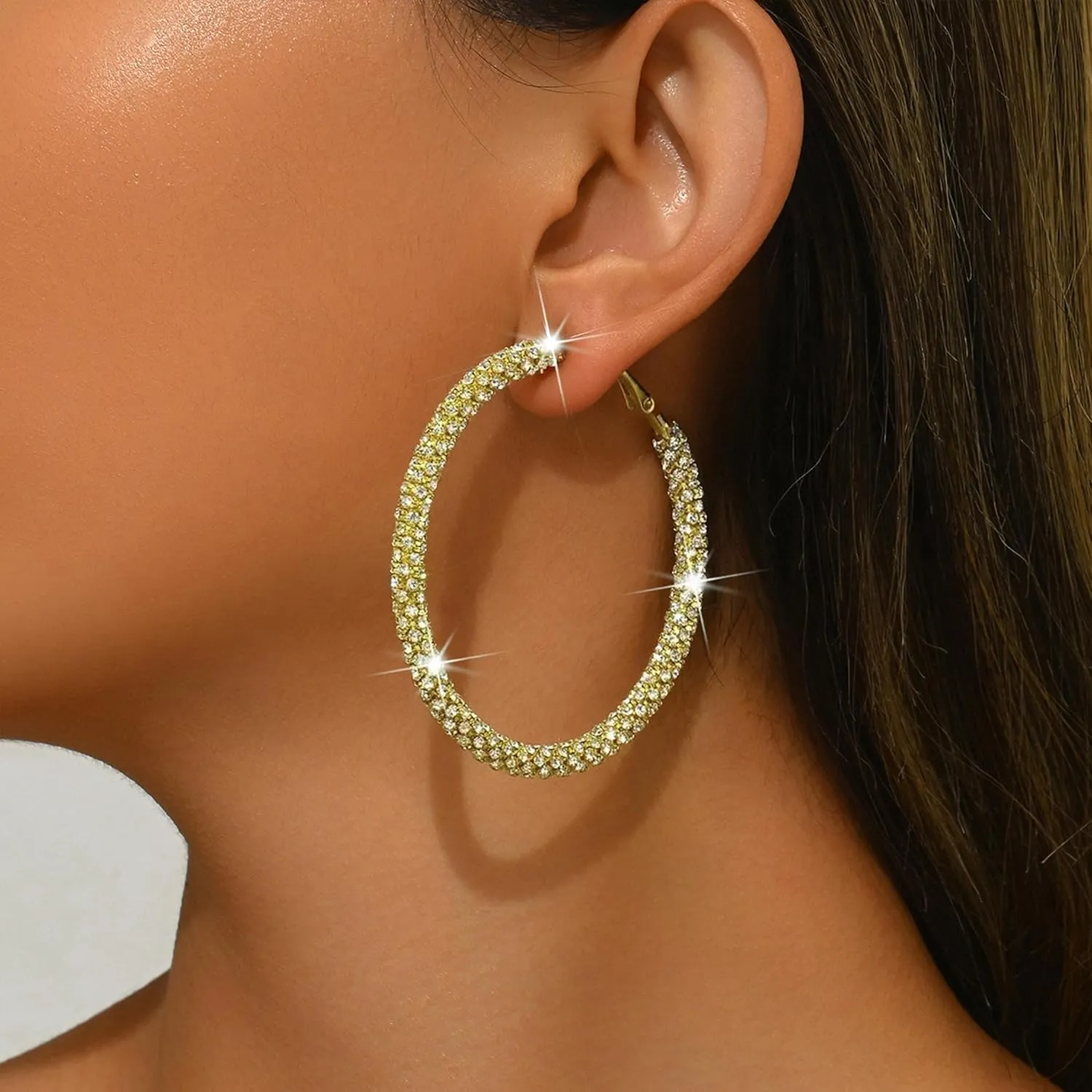 Rhinestone Hoop Earrings Trendy Earrings for Women 2025 Prom Dresses 2025 Big/Large Hoop Earrings Sparkly Glitter Hoops Earring Wedding Prom Formal Jewelry Gifts
