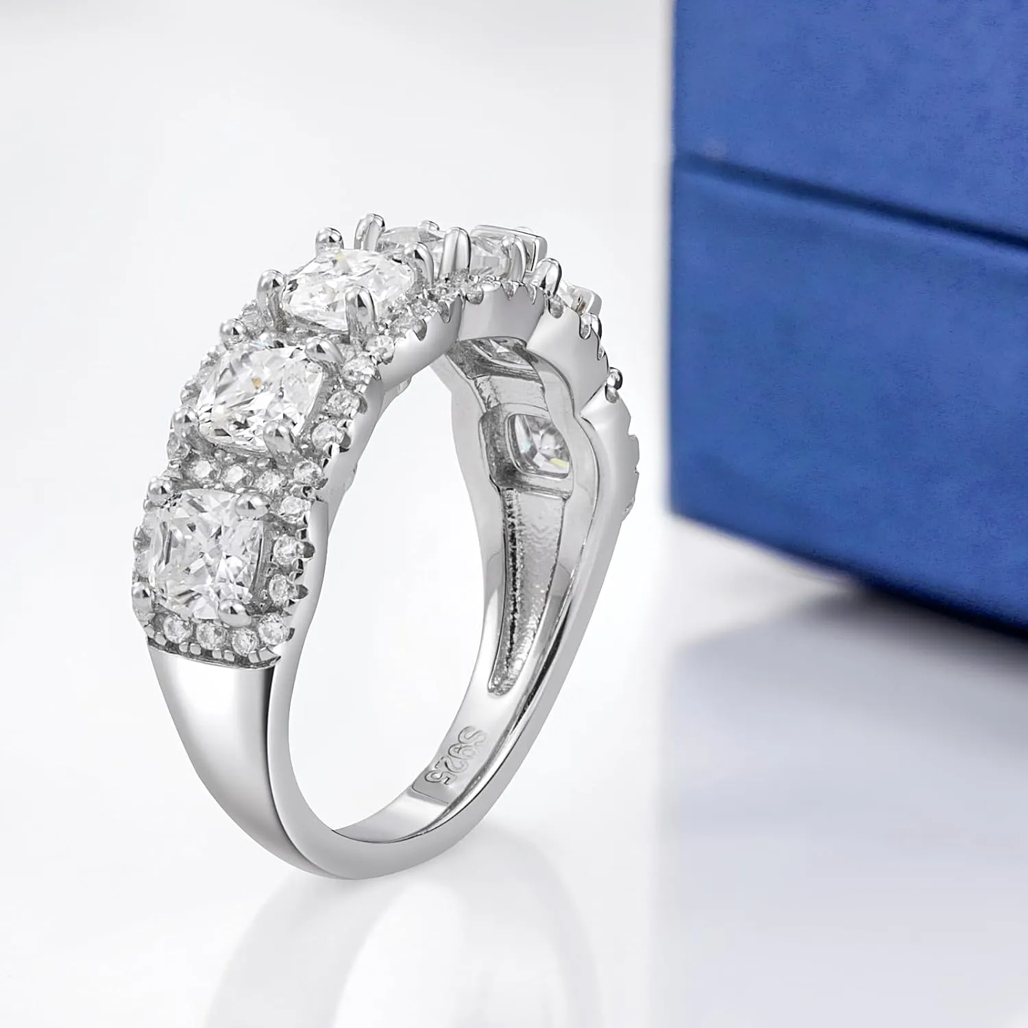 RINEY&KY Moissanite Rings for Women Lab Diamond Wedding Bands D Color VVS1 Clarity 18K White Gold Plated Sterling Silver Non Tarnish Eternity Milgrain Marquise Size 5-10US