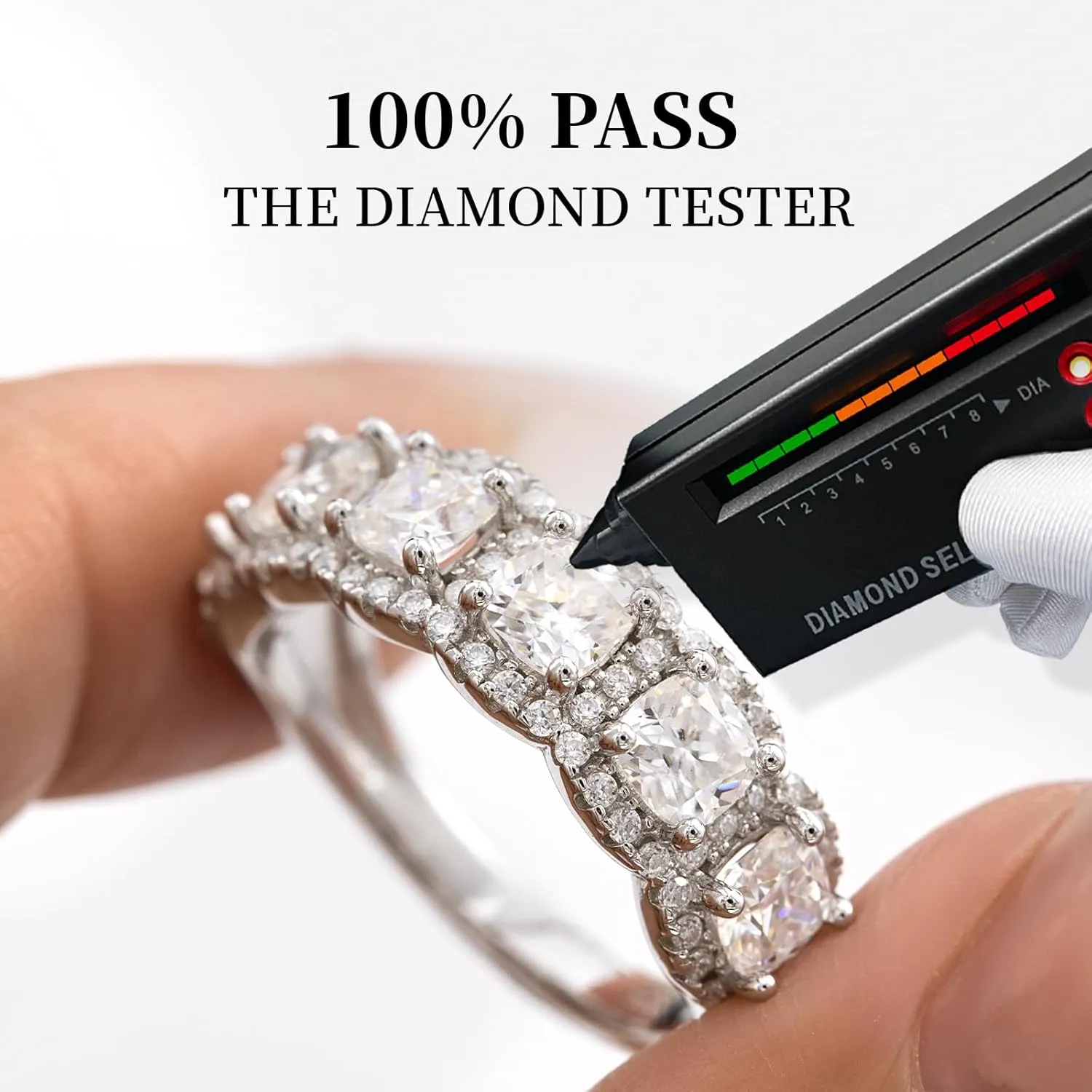 RINEY&KY Moissanite Rings for Women Lab Diamond Wedding Bands D Color VVS1 Clarity 18K White Gold Plated Sterling Silver Non Tarnish Eternity Milgrain Marquise Size 5-10US