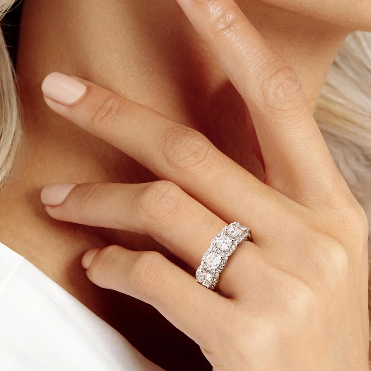 RINEY&KY Moissanite Rings for Women Lab Diamond Wedding Bands D Color VVS1 Clarity 18K White Gold Plated Sterling Silver Non Tarnish Eternity Milgrain Marquise Size 5-10US