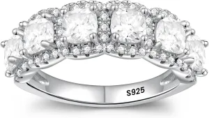 RINEY&KY Moissanite Rings for Women Lab Diamond Wedding Bands D Color VVS1 Clarity 18K White Gold Plated Sterling Silver Non Tarnish Eternity Milgrain Marquise Size 5-10US