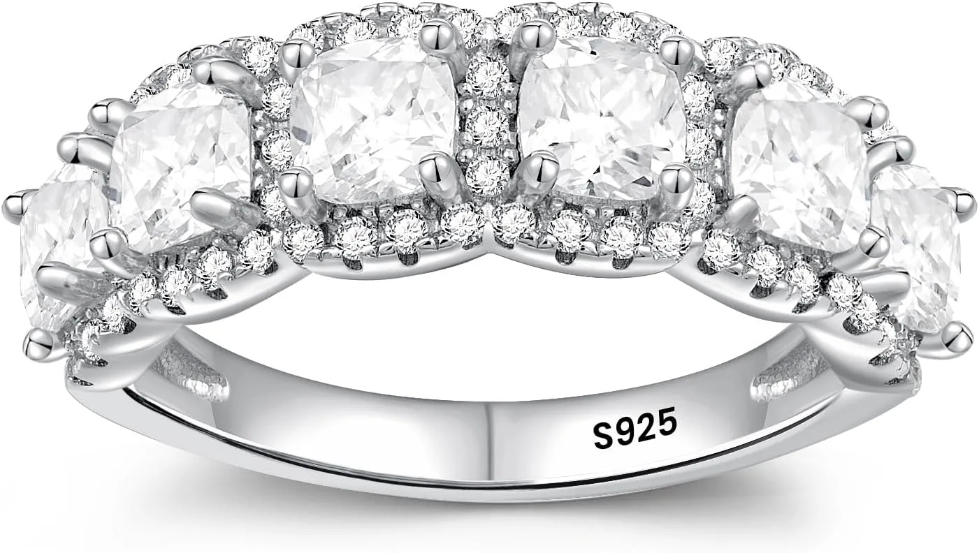 RINEY&KY Moissanite Rings for Women Lab Diamond Wedding Bands D Color VVS1 Clarity 18K White Gold Plated Sterling Silver Non Tarnish Eternity Milgrain Marquise Size 5-10US