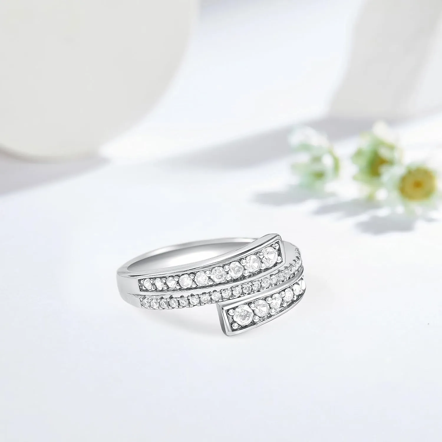 RINEY&KY Moissanite Rings for Women VVS Sterling Silver Stackable Wedding Bands Non Tarnish White Gold Plated Hypoallergenic Certified Lab Diamond Eternity Band Size 5-10US