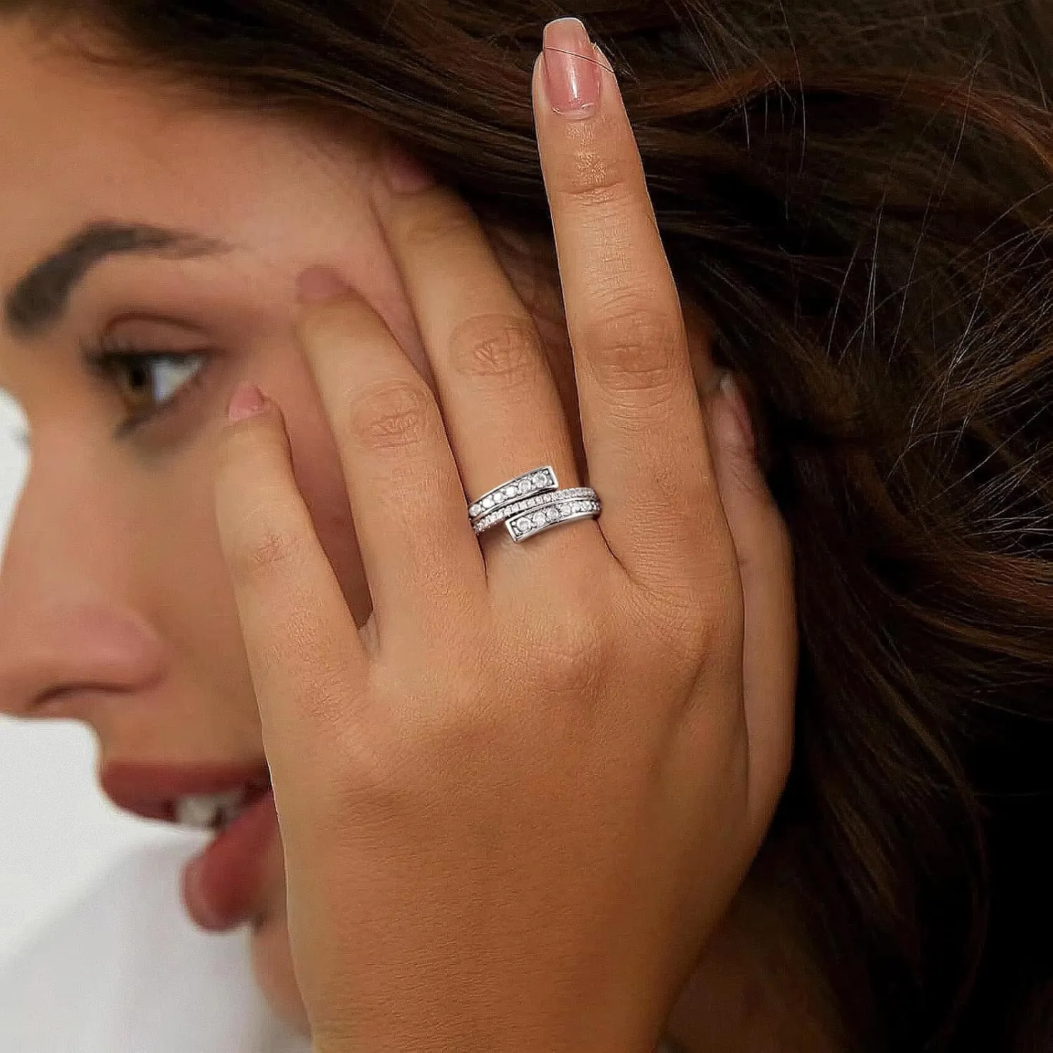 RINEY&KY Moissanite Rings for Women VVS Sterling Silver Stackable Wedding Bands Non Tarnish White Gold Plated Hypoallergenic Certified Lab Diamond Eternity Band Size 5-10US