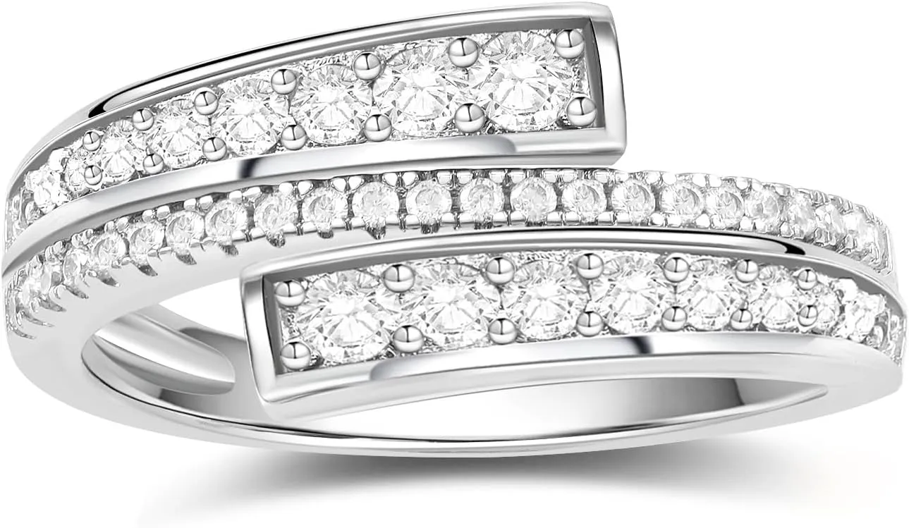 RINEY&KY Moissanite Rings for Women VVS Sterling Silver Stackable Wedding Bands Non Tarnish White Gold Plated Hypoallergenic Certified Lab Diamond Eternity Band Size 5-10US