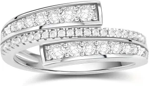 RINEY&KY Moissanite Rings for Women VVS Sterling Silver Stackable Wedding Bands Non Tarnish White Gold Plated Hypoallergenic Certified Lab Diamond Eternity Band Size 5-10US