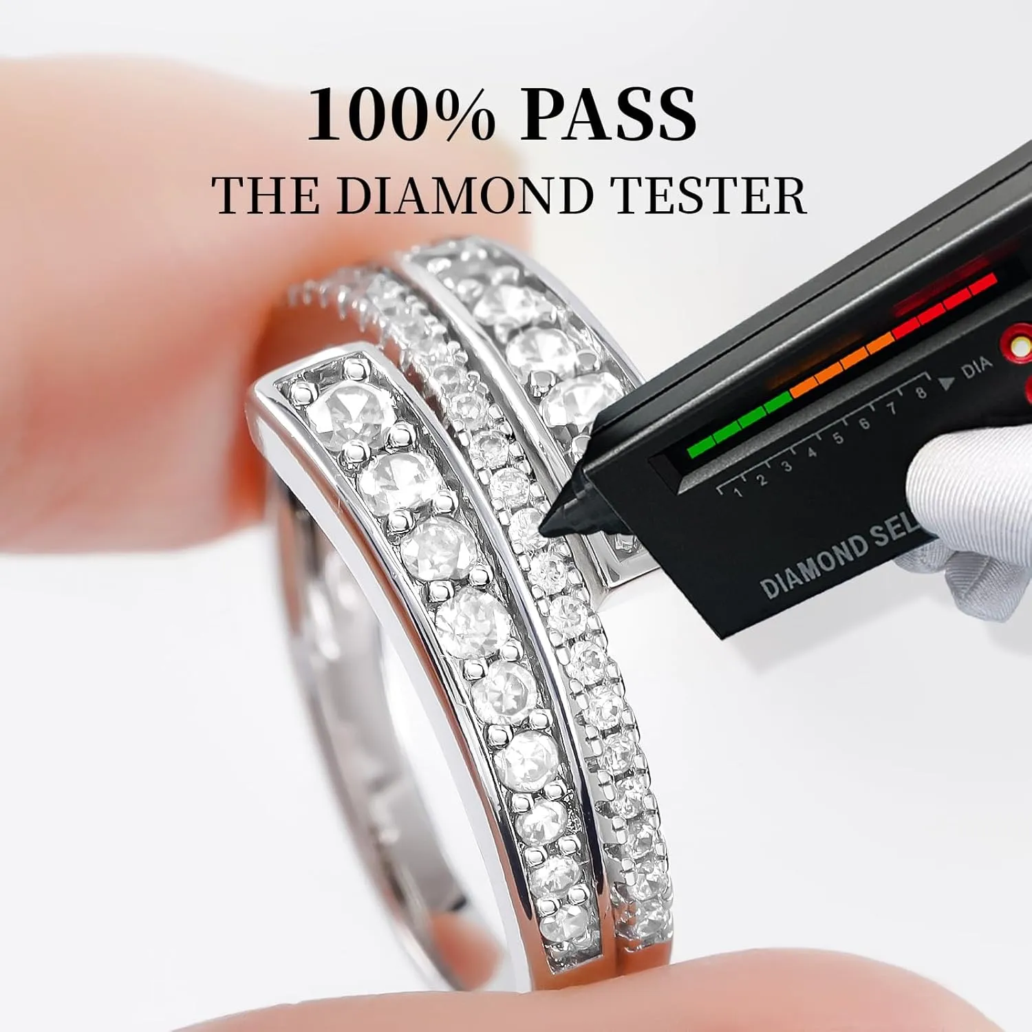 RINEY&KY Moissanite Rings for Women VVS Sterling Silver Stackable Wedding Bands Non Tarnish White Gold Plated Hypoallergenic Certified Lab Diamond Eternity Band Size 5-10US