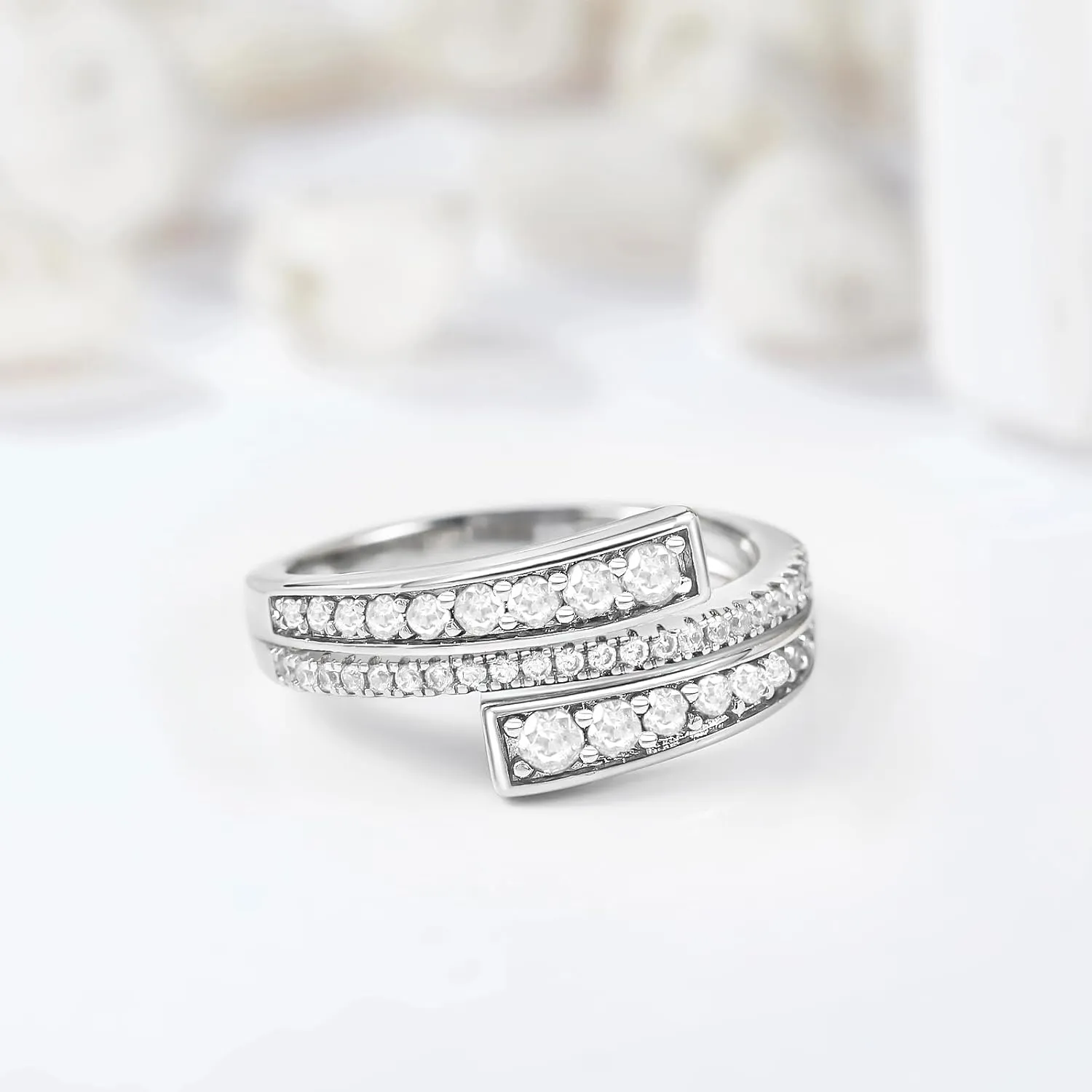 RINEY&KY Moissanite Rings for Women VVS Sterling Silver Stackable Wedding Bands Non Tarnish White Gold Plated Hypoallergenic Certified Lab Diamond Eternity Band Size 5-10US
