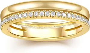 RINEY&KY Moissanite Stackable Rings for Women, 18K Gold Plated Half Eternity Band Stering Silver Lab Created Diamond Bands Ring Dual Dainty Stacking Minimalist Everyday Jewelry Statement Moissanite Ring Size 5-10US