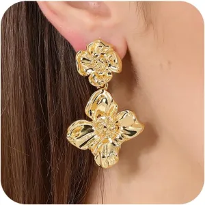 Ritach 14K Gold Dangle Earrings for Women Big Chunky Bohemian Statement Flower Leaf Dangle Drop Earrings