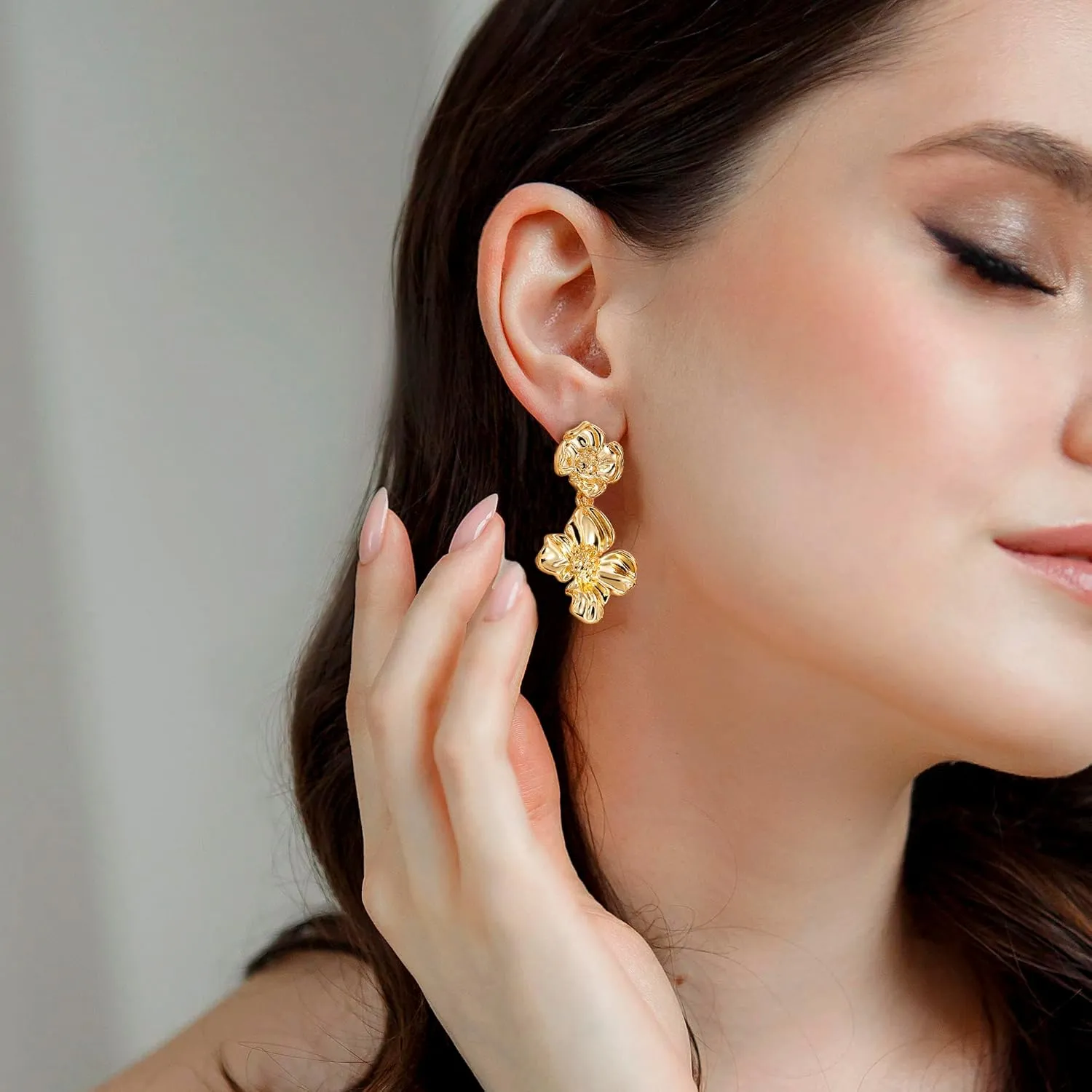 Ritach 14K Gold Dangle Earrings for Women Big Chunky Bohemian Statement Flower Leaf Dangle Drop Earrings