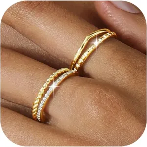 Ritach Gold Stackable Rings for Women Non Tarnish Trendy 14K Gold Plated Thin Dainty Cubic Zirconia Knuckle Thumb Rings Set