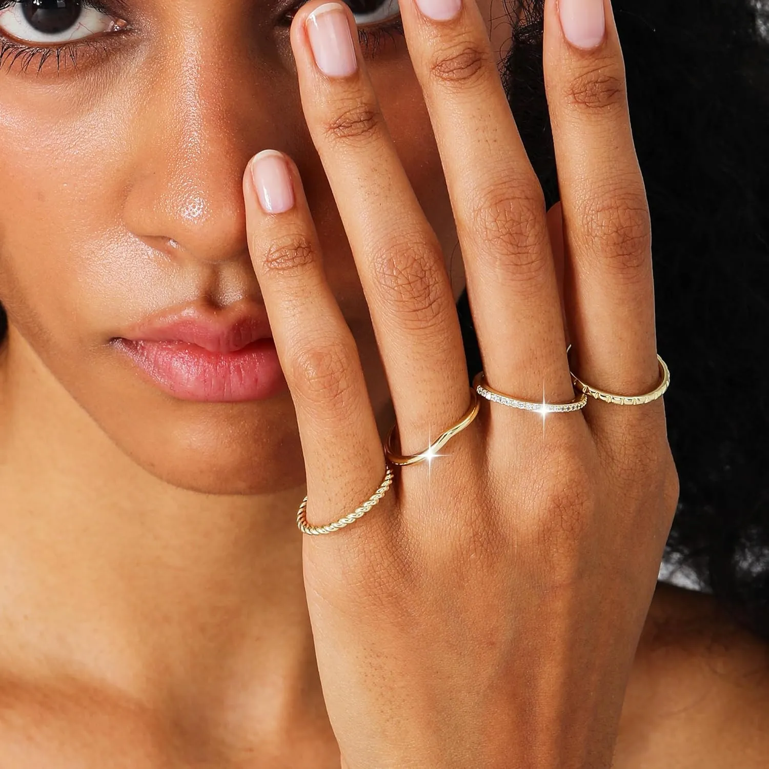 Ritach Gold Stackable Rings for Women Non Tarnish Trendy 14K Gold Plated Thin Dainty Cubic Zirconia Knuckle Thumb Rings Set