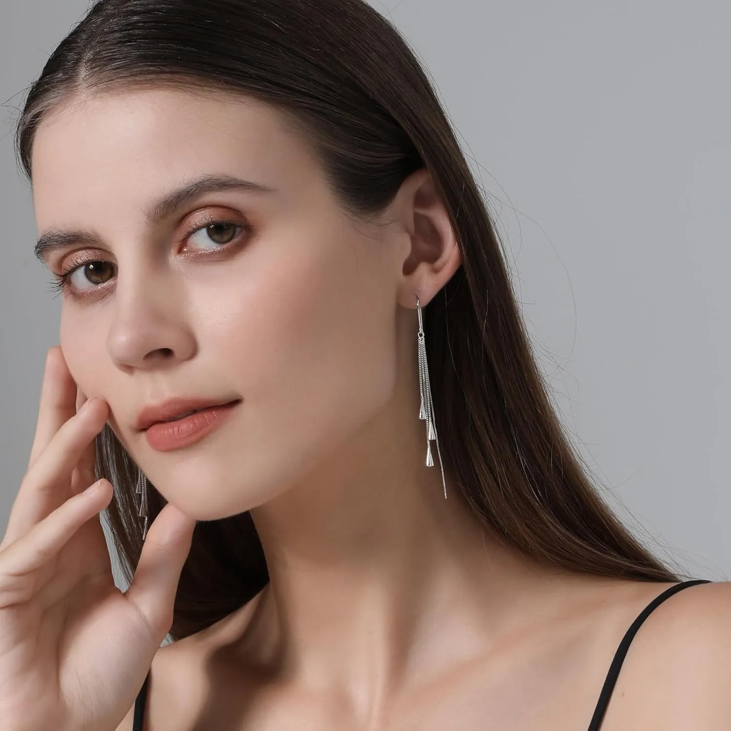 Ritach Silver Dangle Earrings for Women Minimalist Long Silver Dangle Drop Tassel Threader Prom Earrings Jewelry Gifts for Women
