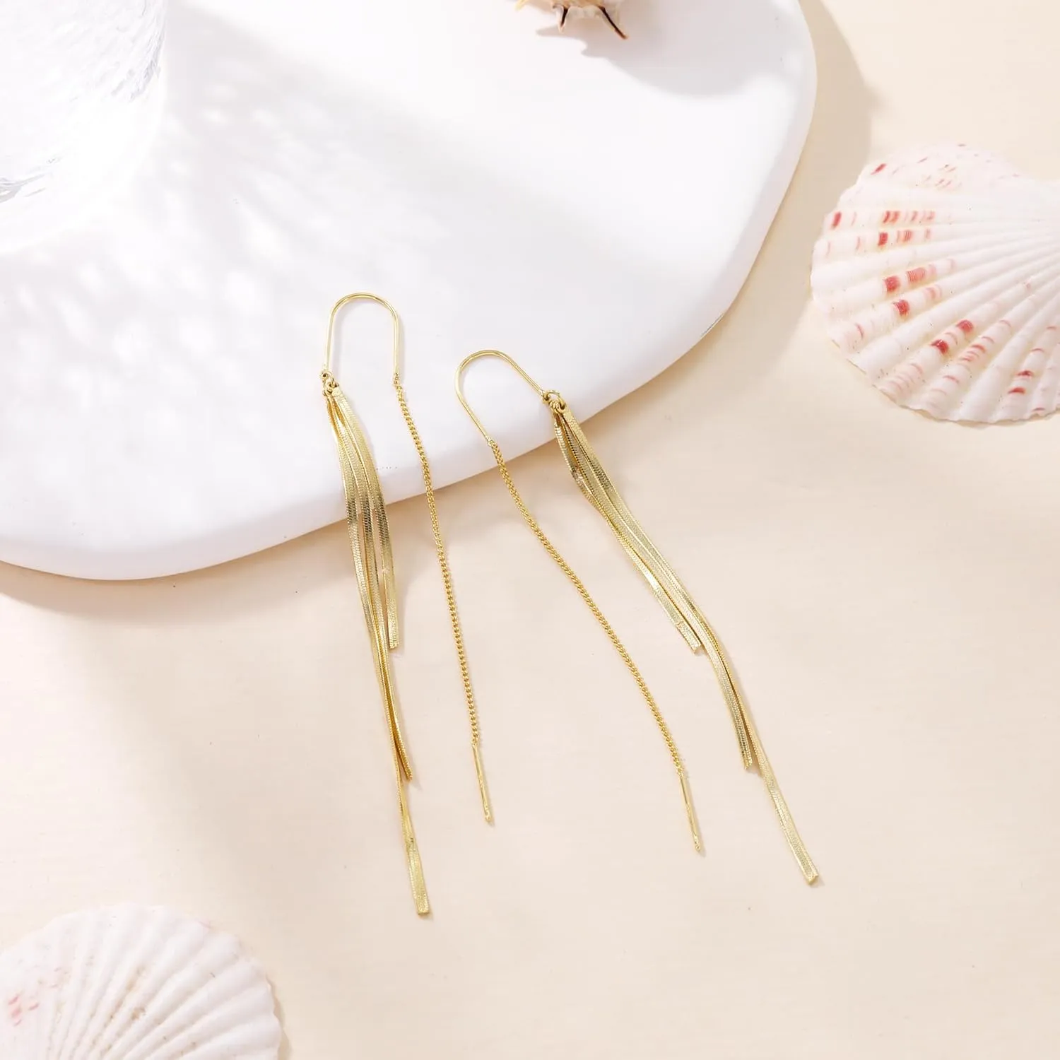 Ritach Silver Dangle Earrings for Women Minimalist Long Silver Dangle Drop Tassel Threader Prom Earrings Jewelry Gifts for Women