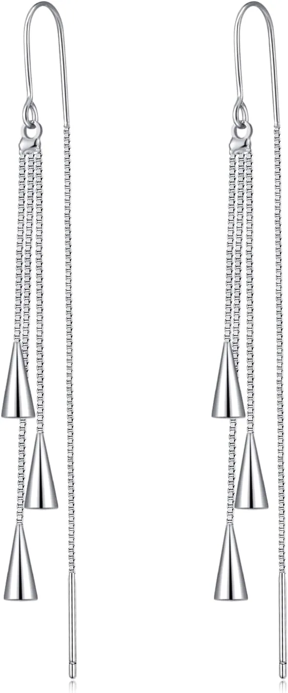 Ritach Silver Dangle Earrings for Women Minimalist Long Silver Dangle Drop Tassel Threader Prom Earrings Jewelry Gifts for Women