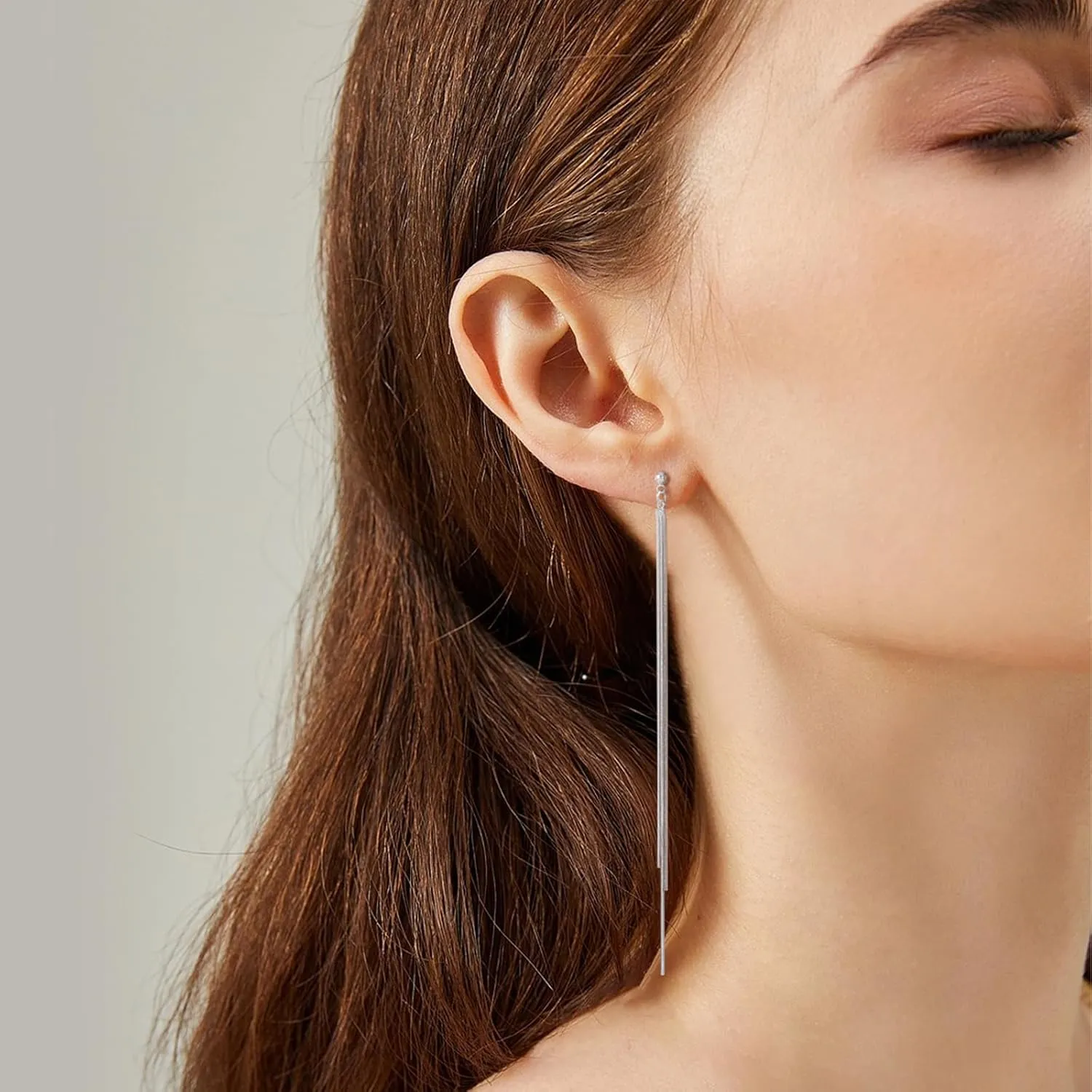 Ritach Silver Dangle Earrings for Women Minimalist Long Silver Dangle Drop Tassel Threader Prom Earrings Jewelry Gifts for Women