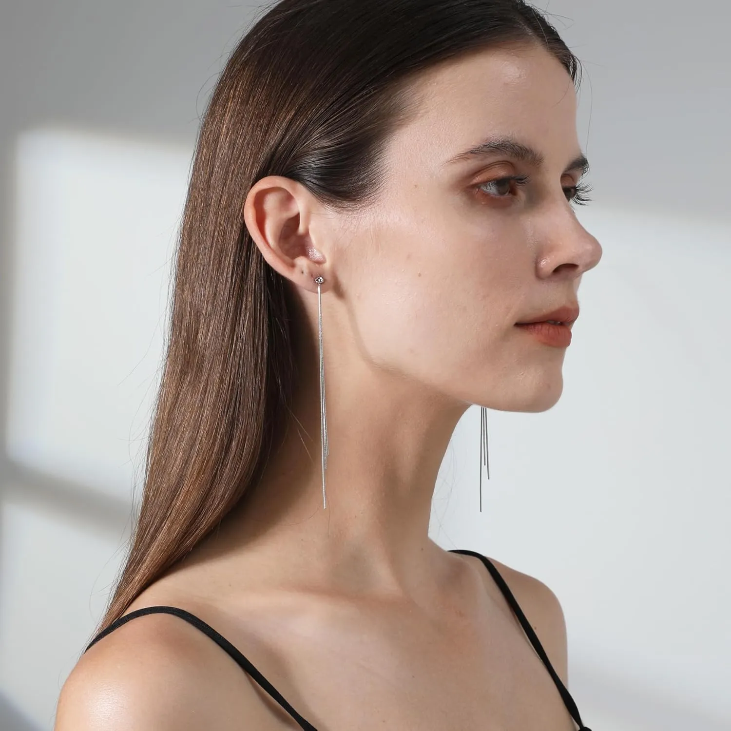 Ritach Silver Dangle Earrings for Women Minimalist Long Silver Dangle Drop Tassel Threader Prom Earrings Jewelry Gifts for Women