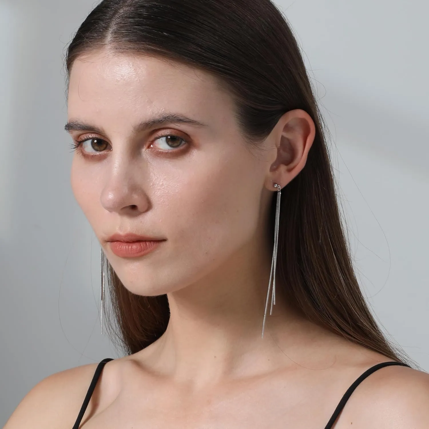 Ritach Silver Dangle Earrings for Women Minimalist Long Silver Dangle Drop Tassel Threader Prom Earrings Jewelry Gifts for Women