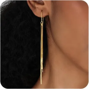 Ritach Silver Dangle Earrings for Women Minimalist Long Silver Dangle Drop Tassel Threader Prom Earrings Jewelry Gifts for Women