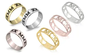 Roman Numeral Ring-Cutout,Solid, S.Silver/24K Gold/Rose Gold/14k W.Gold, Valentine/Thanksgiving/Anniversary/Birthday/Graduation/Engagement