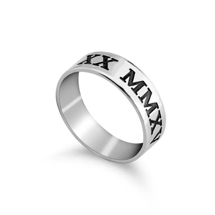 Roman Numeral Ring-Cutout,Solid, S.Silver/24K Gold/Rose Gold/14k W.Gold, Valentine/Thanksgiving/Anniversary/Birthday/Graduation/Engagement