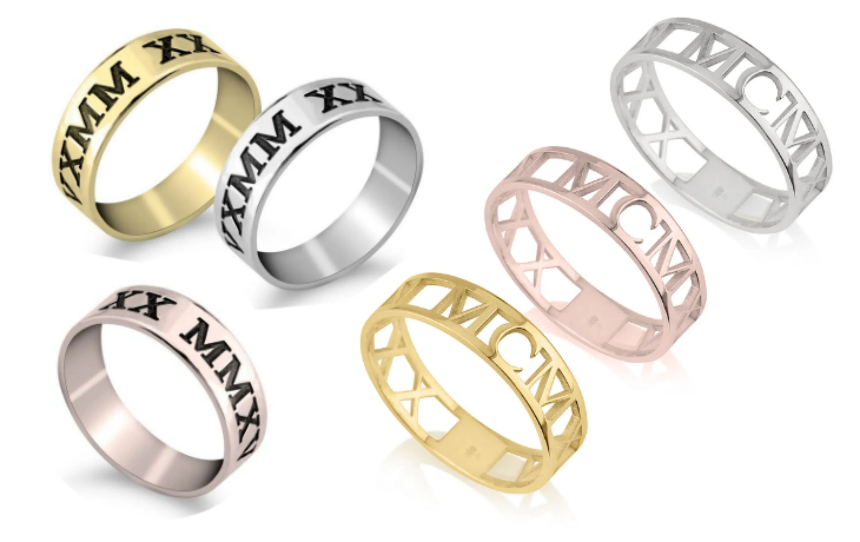 Roman Numeral Ring-Cutout,Solid, S.Silver/24K Gold/Rose Gold/14k W.Gold, Valentine/Thanksgiving/Anniversary/Birthday/Graduation/Engagement