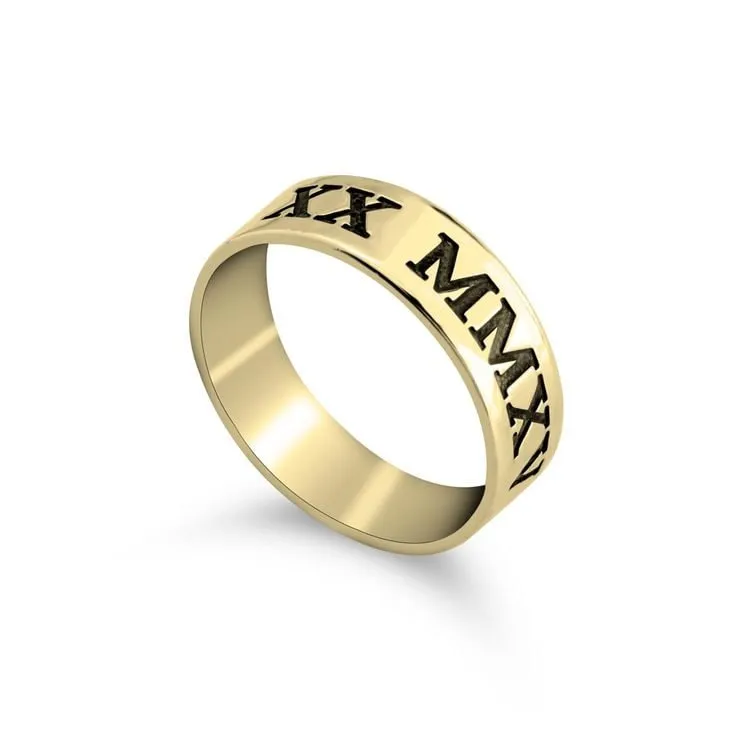 Roman Numeral Ring-Cutout,Solid, S.Silver/24K Gold/Rose Gold/14k W.Gold, Valentine/Thanksgiving/Anniversary/Birthday/Graduation/Engagement
