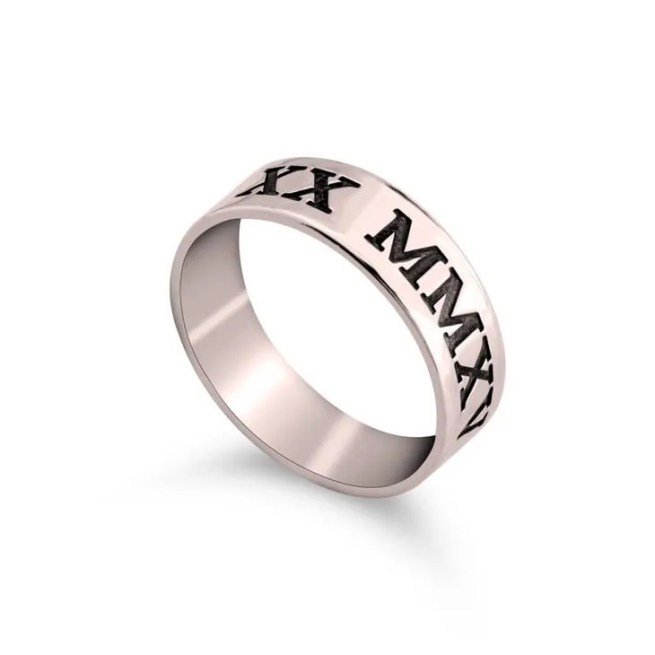 Roman Numeral Ring-Cutout,Solid, S.Silver/24K Gold/Rose Gold/14k W.Gold, Valentine/Thanksgiving/Anniversary/Birthday/Graduation/Engagement
