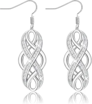 Rose Gold Plated Celtic Knot Dangle Earrings 925 Sterling Silver Infinity Earrings Good Luck Irish Celtic Eternity Knot Earrings Minimalist Jewelry For Women