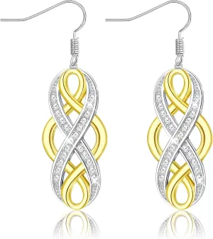 Rose Gold Plated Celtic Knot Dangle Earrings 925 Sterling Silver Infinity Earrings Good Luck Irish Celtic Eternity Knot Earrings Minimalist Jewelry For Women