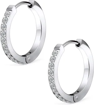 Ruifan ASTM F136 Titanium Hoop Earrings for Women Small Huggie Hoop Earrings Hypoallergenic Rook Helix Cartilage Hoops Cubic Zirconia Cuff Earring Piercing Jewelry For Women Sensitive Ears 20G 18G
