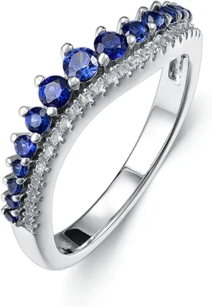 Sapphire Birthstone Rings for Women Sterling Silver September Birthstone Band Rings Wedding Engagement Stackable Rings for Her Wife Sisters Anniversary Birthday Valentines Day Christmas Gifts
