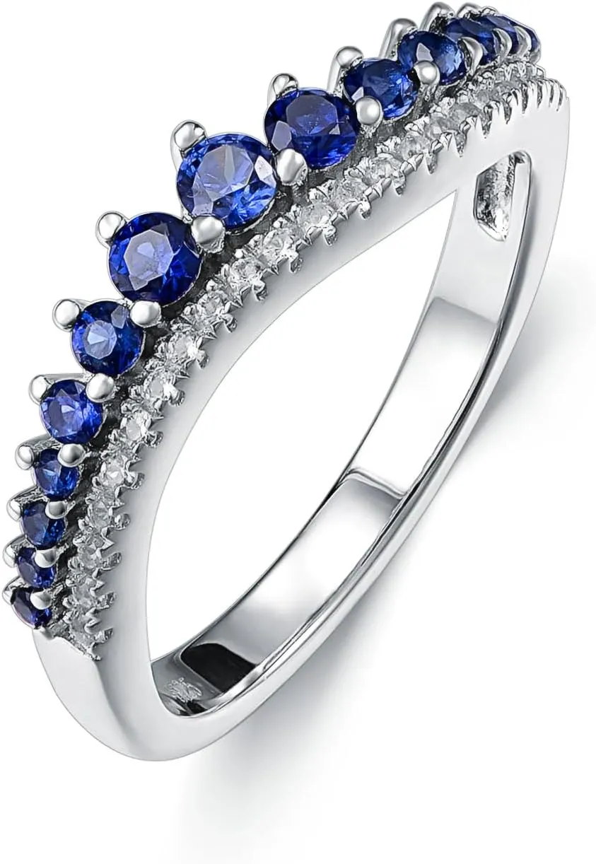 Sapphire Birthstone Rings for Women Sterling Silver September Birthstone Band Rings Wedding Engagement Stackable Rings for Her Wife Sisters Anniversary Birthday Valentines Day Christmas Gifts
