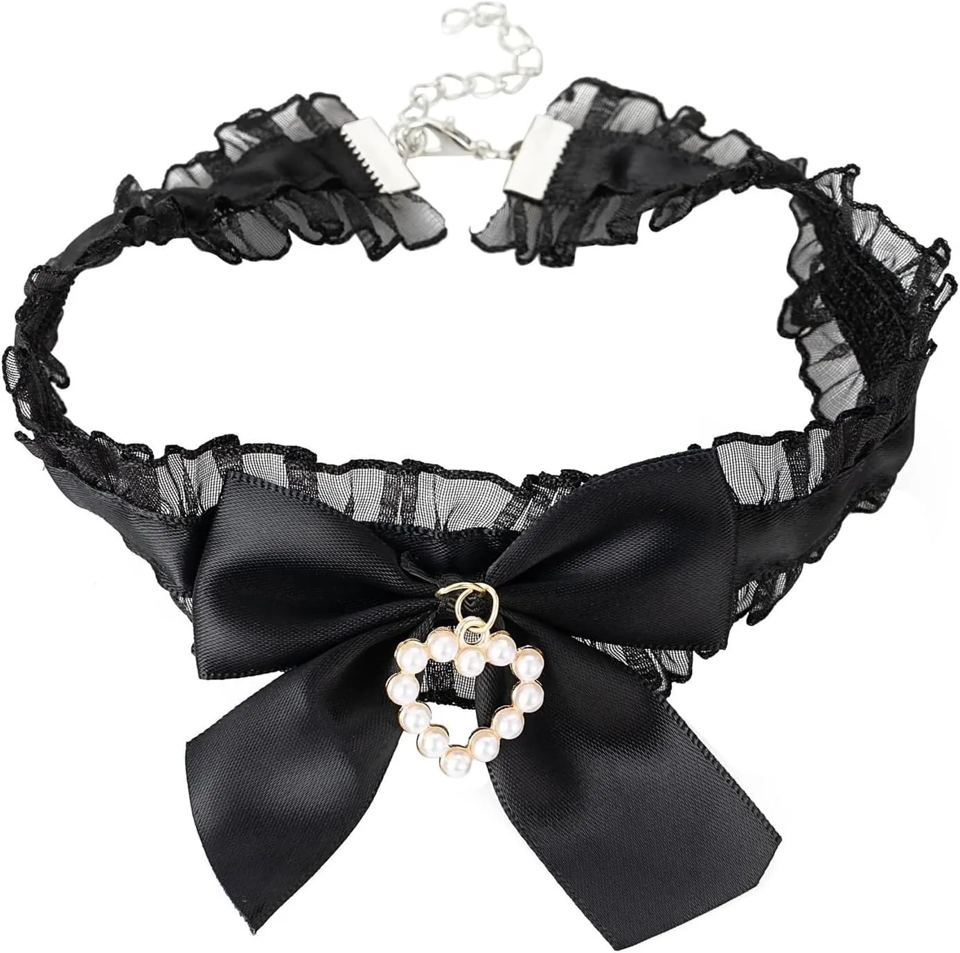 Sexy Chokers for Women Black Lace Collars Adjustable Layered Velvet Bow Tie with Heart Pendant Costume Gothic Accessory Necklace for Women